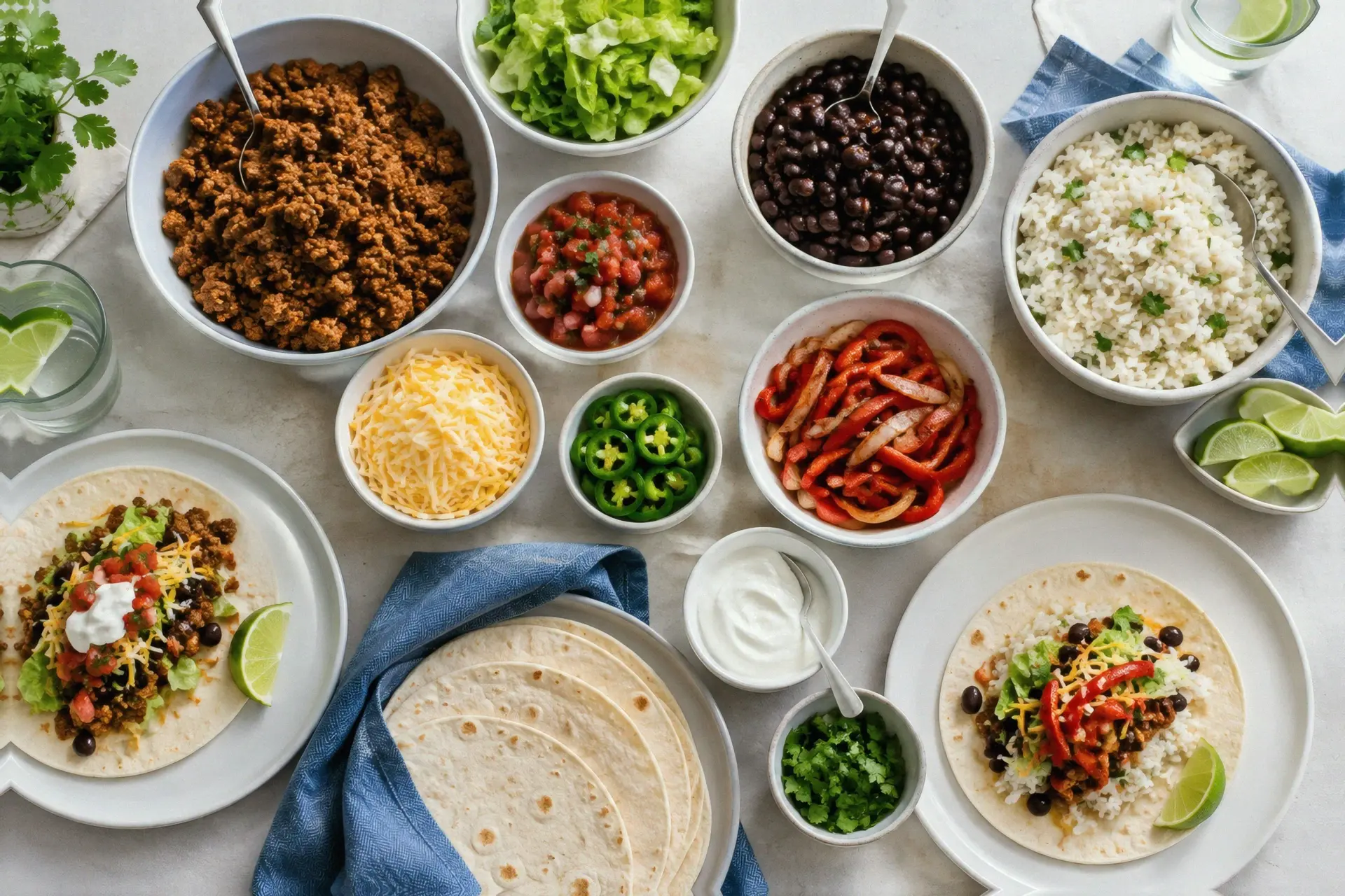 Taco ingredients served separately so each diner can assemble a plate