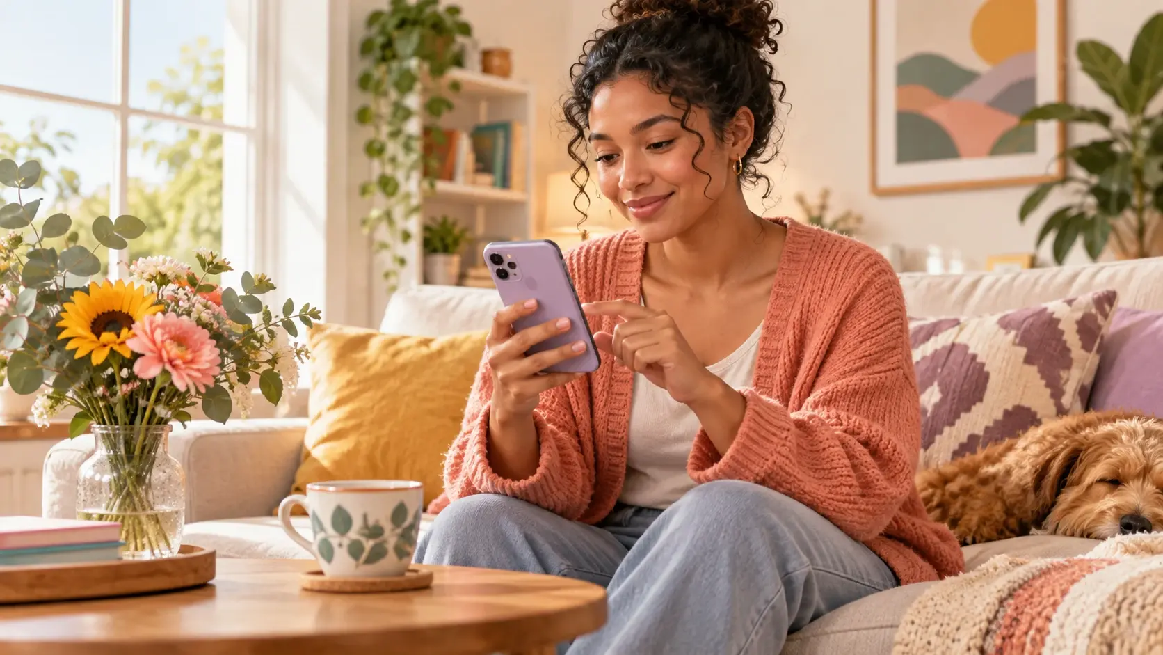 Person sending a thoughtful cancellation message from a smartphone at home