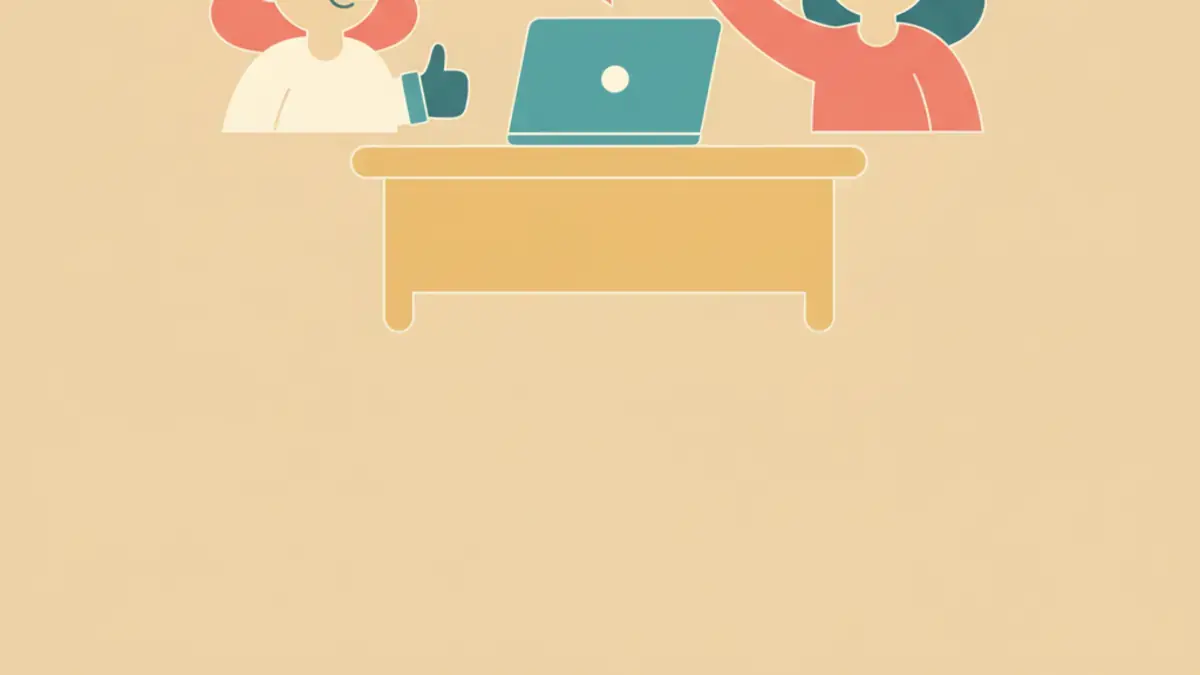 A laptop with a chat window saying thank you, plus a small checkmark and sparkles icon