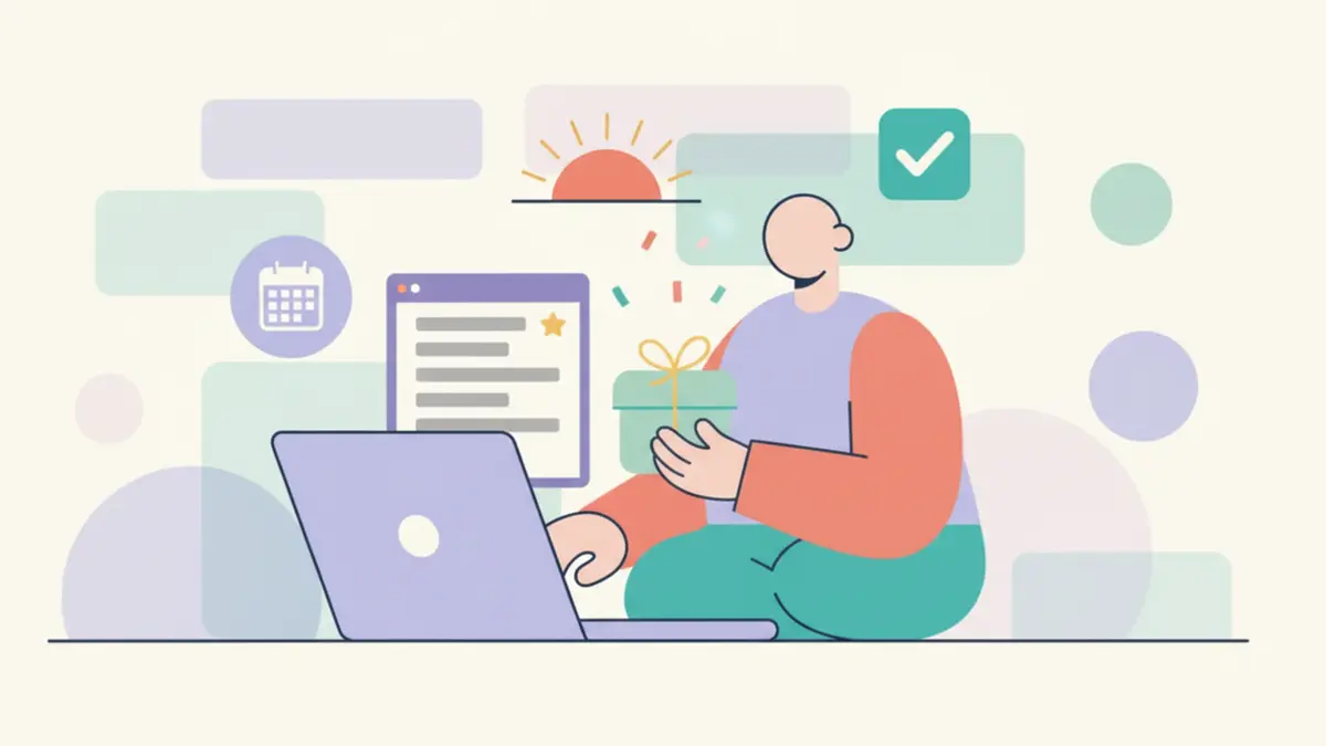 A person holding a raffle ticket while a laptop shows a list of names and a trophy icon