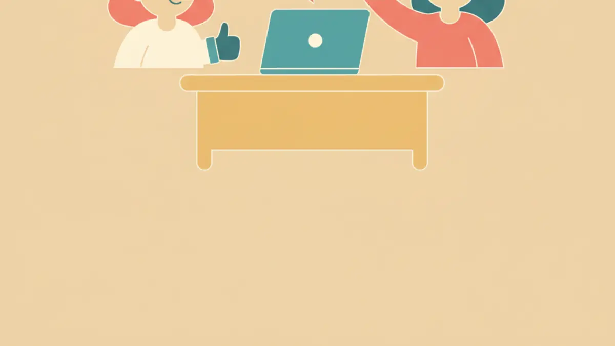 A laptop with a chat window saying thank you, plus a small checkmark and sparkles icon